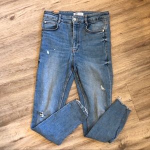 Zara High Rise Distressed Stretch Skinny Jeans Sz8
